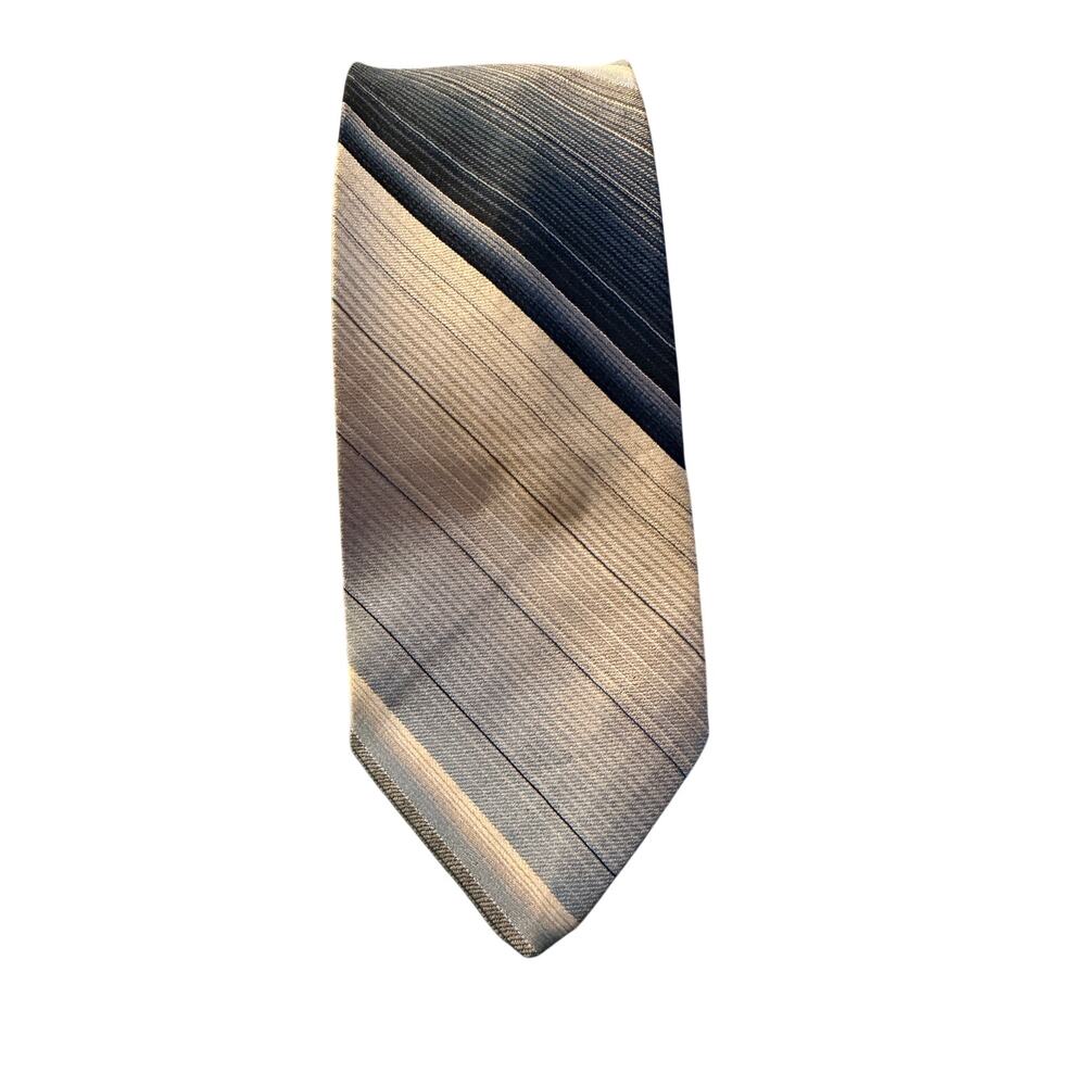 Stallone’s of Nassau Blue Gray Striped Silk Tie Classic Mens Necktie